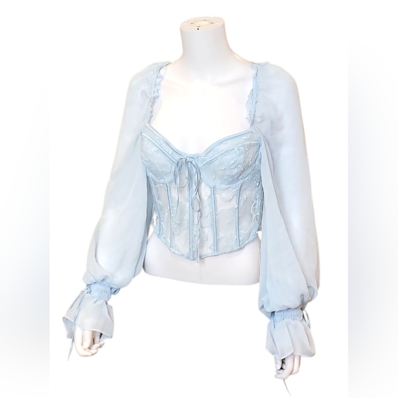 NWT $159 FOR LOVE & LEMONS Sade Top In Light Blue Size Medium Revolve - Picture 5 of 7